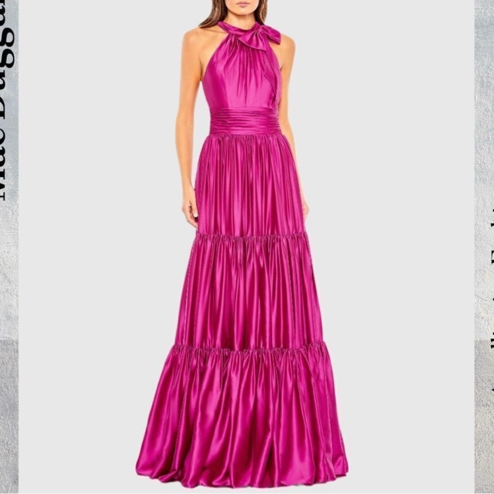 Mac Duggal Vibrant Pink Halter Maxi Dress
